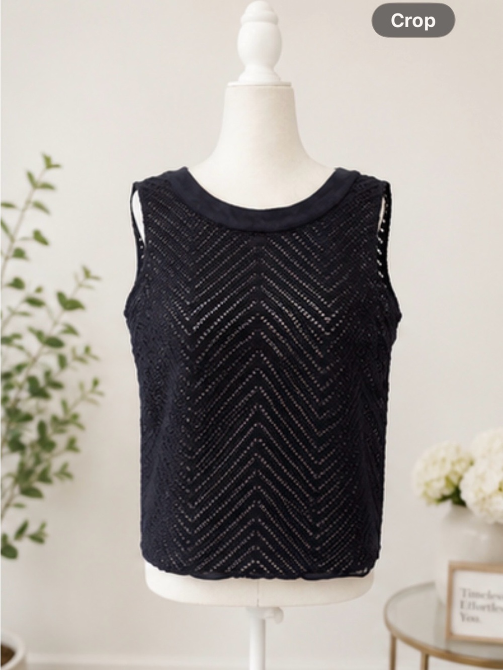 Navy Lace Chevron Sleeveless Tank Top